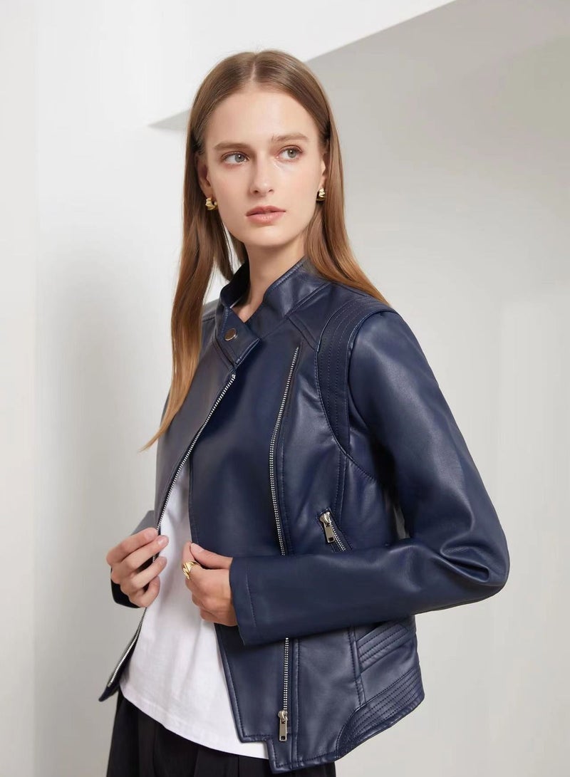 Loquat Autumn and winter short temperament PU leather leather jacket  - Image 3