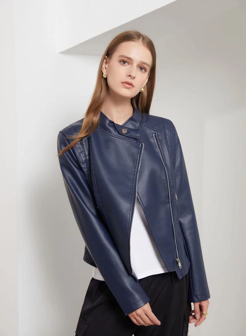 Loquat Autumn and winter short temperament PU leather leather jacket  - Image 2