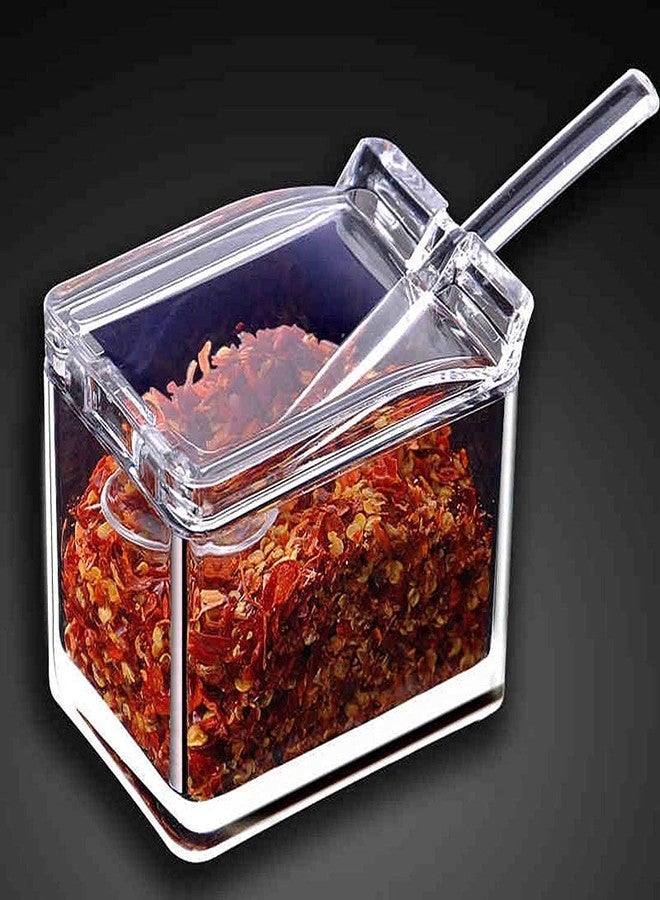 TRENDERA Crystal Seasoning Box Kitchen Acrylic Transparent Spice Jar Box Case Set Storage Container Condiment Jars Dispenser for Salt Sugar Cruet with Cover and with Serving Spoons Set of 4 - Image 5