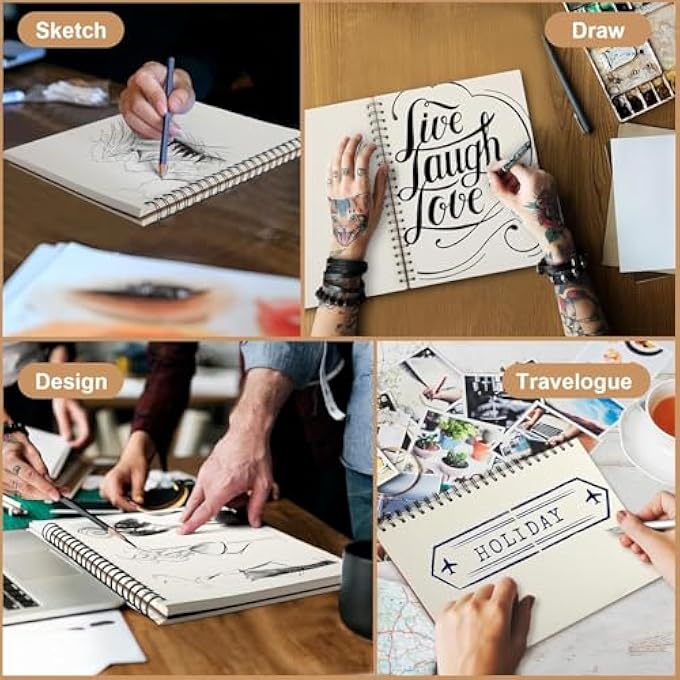 6 PCS A4 SPIRAL SKETCH PADS - 50 SHEETS EACH, 60LBS (100GSM) BLANK PAPER, LARGE SKETCHING & DRAWING NOTEBOOKS, BACK TO SCHOOL SUPPLIES FOR TEACHERS, STUDENTS & KIDS - Image 3