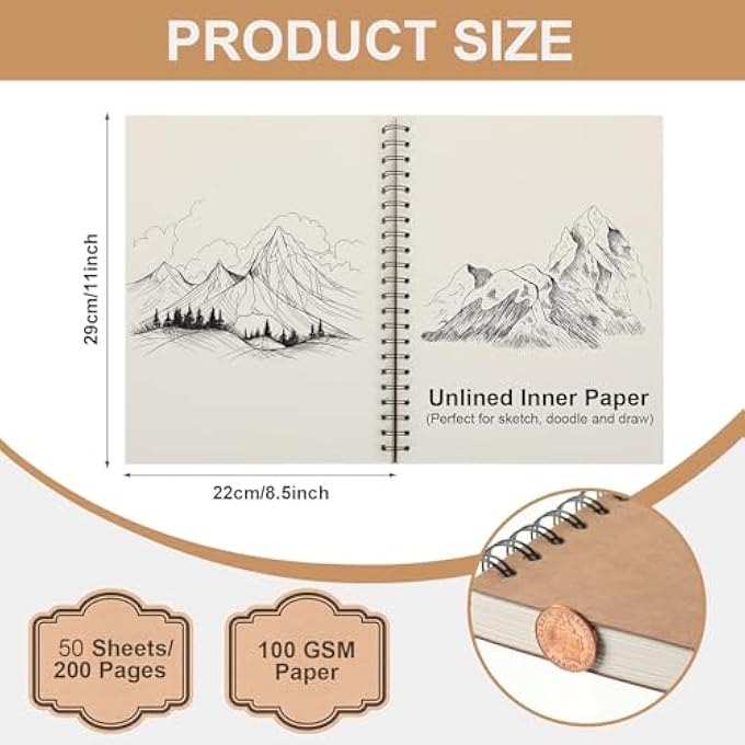 6 PCS A4 SPIRAL SKETCH PADS - 50 SHEETS EACH, 60LBS (100GSM) BLANK PAPER, LARGE SKETCHING & DRAWING NOTEBOOKS, BACK TO SCHOOL SUPPLIES FOR TEACHERS, STUDENTS & KIDS - Image 4