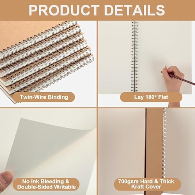 6 PCS A4 SPIRAL SKETCH PADS - 50 SHEETS EACH, 60LBS (100GSM) BLANK PAPER, LARGE SKETCHING & DRAWING NOTEBOOKS, BACK TO SCHOOL SUPPLIES FOR TEACHERS, STUDENTS & KIDS - Image 2