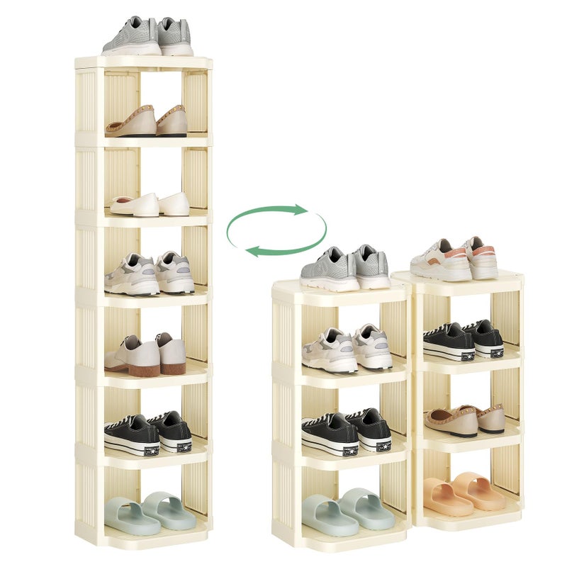 Kitstorack Vertical Shoe Rack: 8 Tiers Stackable Shoe Rack for Closet DIY Free Standing Shoe Organizer Small Shoe Shelf for Small Spaces and Narrow Spaces Plastic, White - Image 2