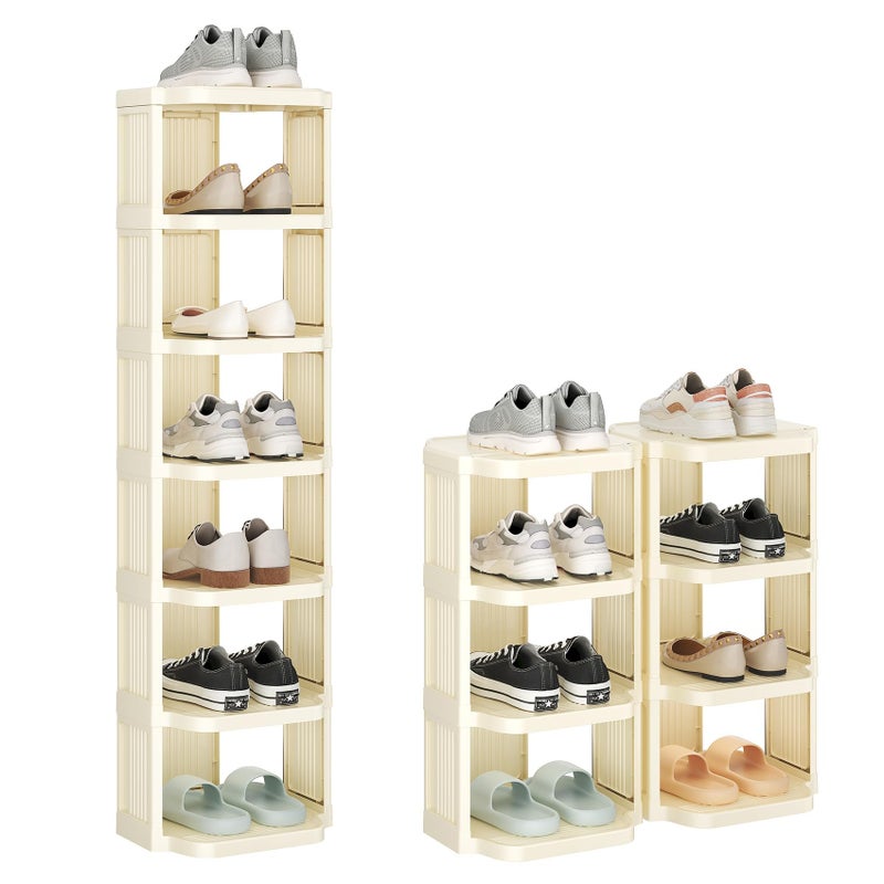 Kitstorack Vertical Shoe Rack: 8 Tiers Stackable Shoe Rack for Closet DIY Free Standing Shoe Organizer Small Shoe Shelf for Small Spaces and Narrow Spaces Plastic, White - Image 1