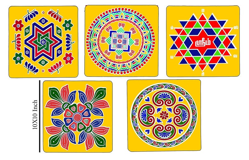 ABS HERBALS 3D Rangoli Sticker kolam Sticker Traditional ArtDesign PVC Self Adhesive Sticker for Pooja Room Home Entrance Wall Tile Floor CM3pic Pack of 3 - Image 2