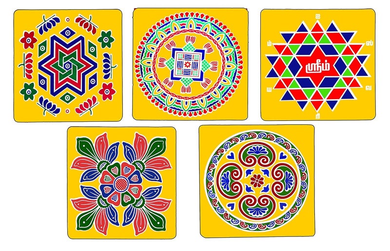 ABS HERBALS 3D Rangoli Sticker kolam Sticker Traditional ArtDesign PVC Self Adhesive Sticker for Pooja Room Home Entrance Wall Tile Floor CM3pic Pack of 3 - Image 1