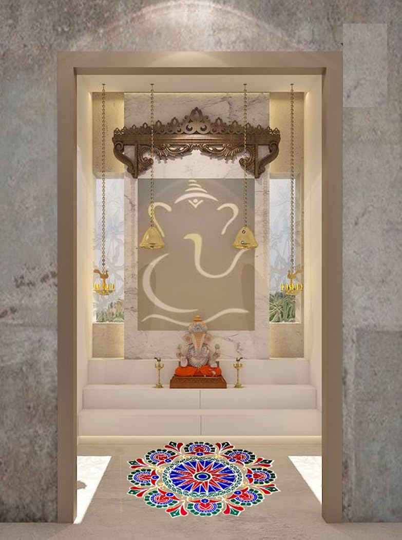 ABS HERBALS 3D Rangoli Sticker kolam Sticker Traditional ArtDesign PVC Self Adhesive Sticker for Pooja Room Home Entrance Wall Tile Floor CM3pic Pack of 3 - Image 3