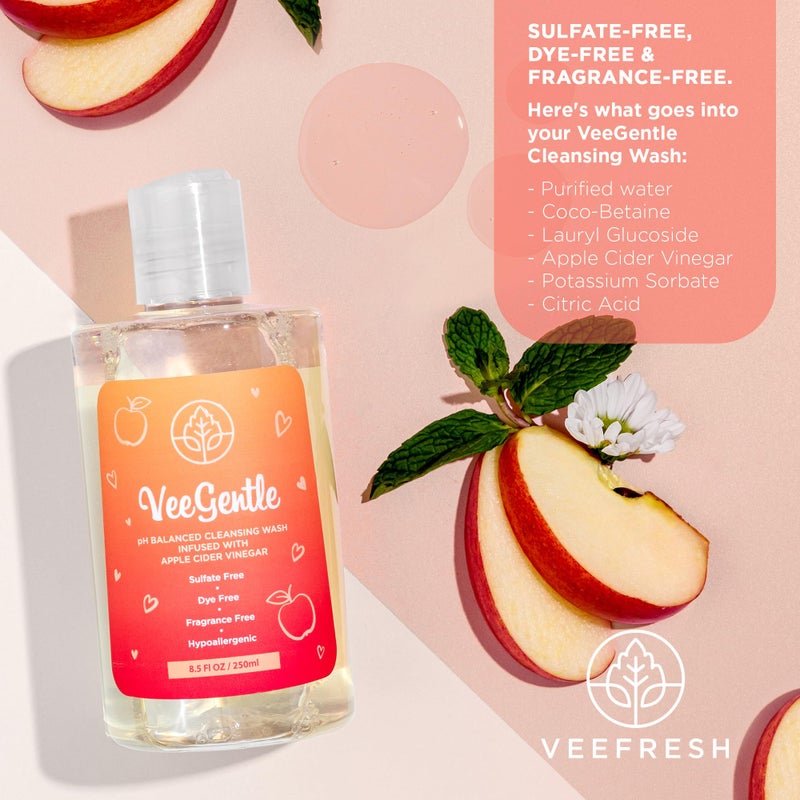 VeeFresh - VeeGentle pH Balanced Feminine Wash with Apple Cider Vinegar - Gentle, Soothing Vaginal Wash Cleanser, 250ml Intimate Soap for Women - Hypoallergenic Feminine Hygiene Wash for Odor Control - Image 5