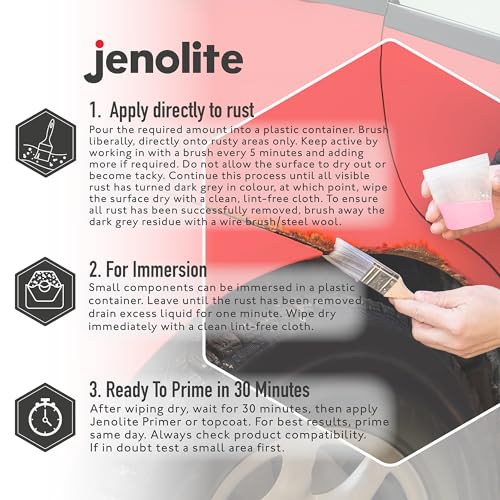 JENOLITE سائل إزالة الصدأ الأصلي من جينوليت - علاج صدأ بقوة صناعية - يزيل الصدأ حتى المعدن العاري - 1.32 جالون (5 لترات) - Image 3