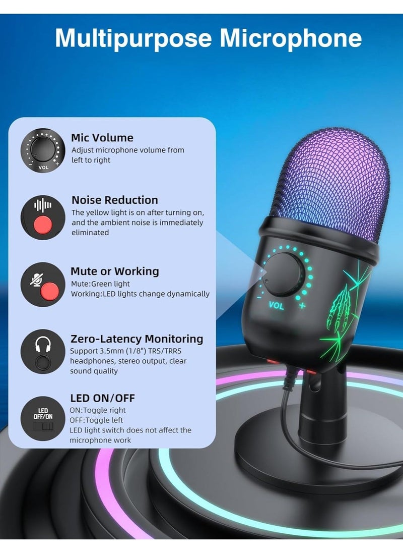 Arabest - USB Microphone, Plug and Play Gaming Mic for PC, Mac, PS4/5, Podcast Microphone with RGB, Mute, Monitor, Noise Reduction, Volume Gain, Great for Recording, Streaming - Image 1