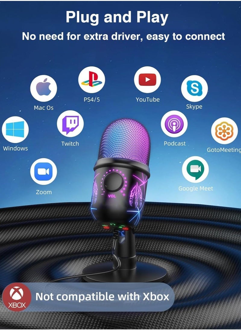Arabest - USB Microphone, Plug and Play Gaming Mic for PC, Mac, PS4/5, Podcast Microphone with RGB, Mute, Monitor, Noise Reduction, Volume Gain, Great for Recording, Streaming - Image 1