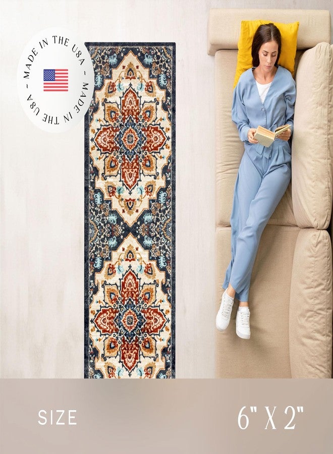 مابلز راغز سجادة روبي الشرقية من مابلز روجز - صنع في الولايات المتحدة الأمريكية - قابلة للغسل، مانعة للانزلاق، مناسبة للاستخدام الداخلي في الممرات والمطابخ وغرف الغسيل، مقاس 2 × 6 قدم، لون أحمر/ذهبي - Image 3