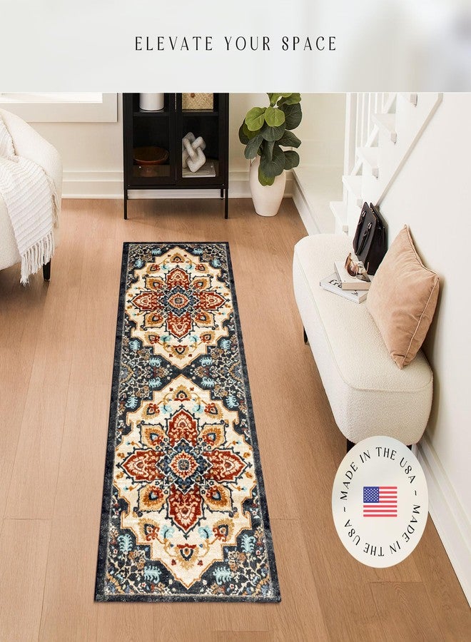 مابلز راغز سجادة روبي الشرقية من مابلز روجز - صنع في الولايات المتحدة الأمريكية - قابلة للغسل، مانعة للانزلاق، مناسبة للاستخدام الداخلي في الممرات والمطابخ وغرف الغسيل، مقاس 2 × 6 قدم، لون أحمر/ذهبي - Image 2