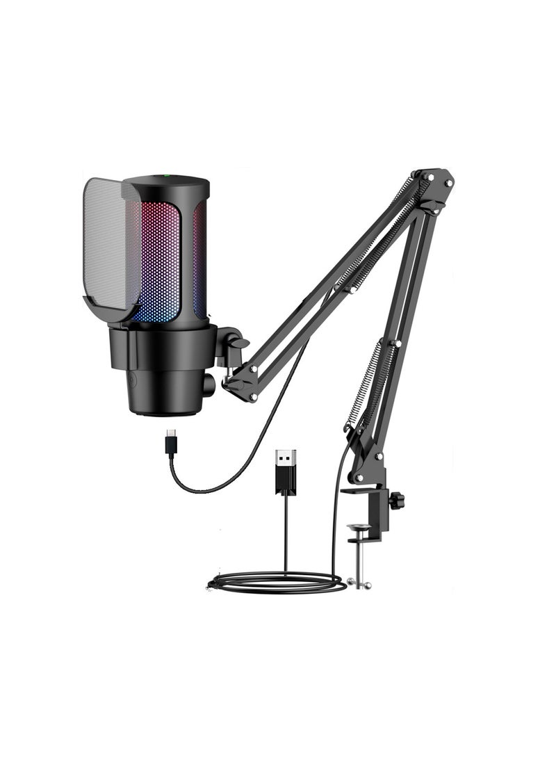 FlashHawk Gaming USB Microphone with Boom Arm and Pop Filter,Recording USB Condenser Mic for Gaming for PS4/5 PC Gamer Youtuber Streaming  - Image 1
