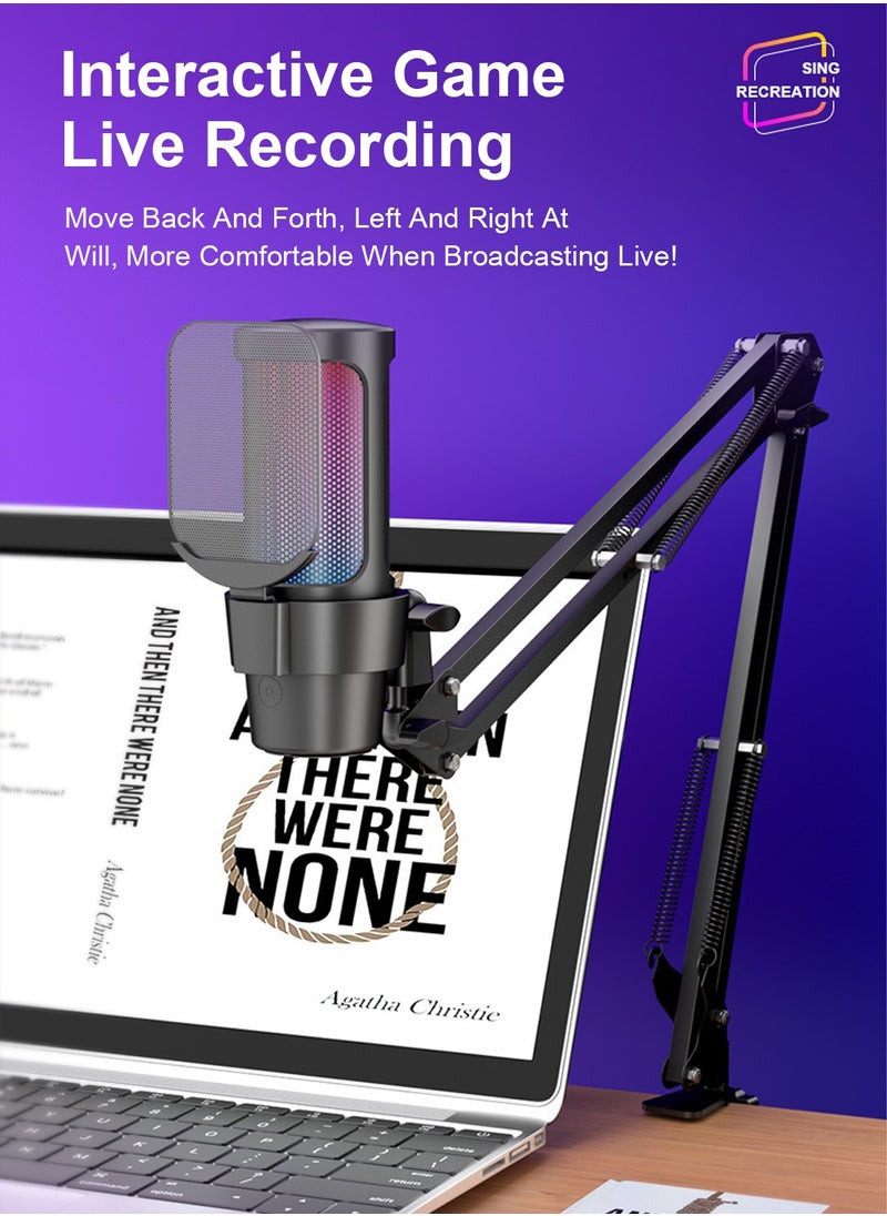 FlashHawk Gaming USB Microphone with Boom Arm and Pop Filter,Recording USB Condenser Mic for Gaming for PS4/5 PC Gamer Youtuber Streaming  - Image 2
