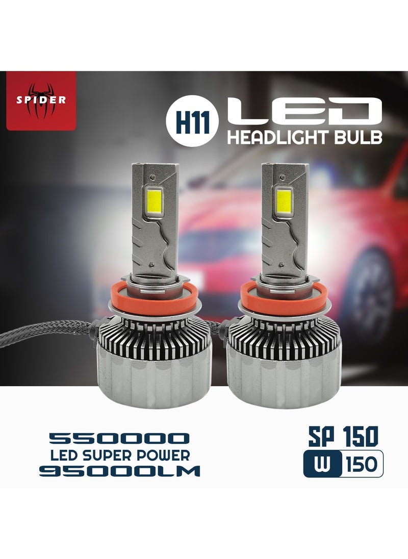 SPIDER - Car LED Headlight Bulb H11 Canbus Car Head Light Bulb 550000 LED Super Power 95000LM SP150 W150 NEW SPIDER PLUS - Image 1