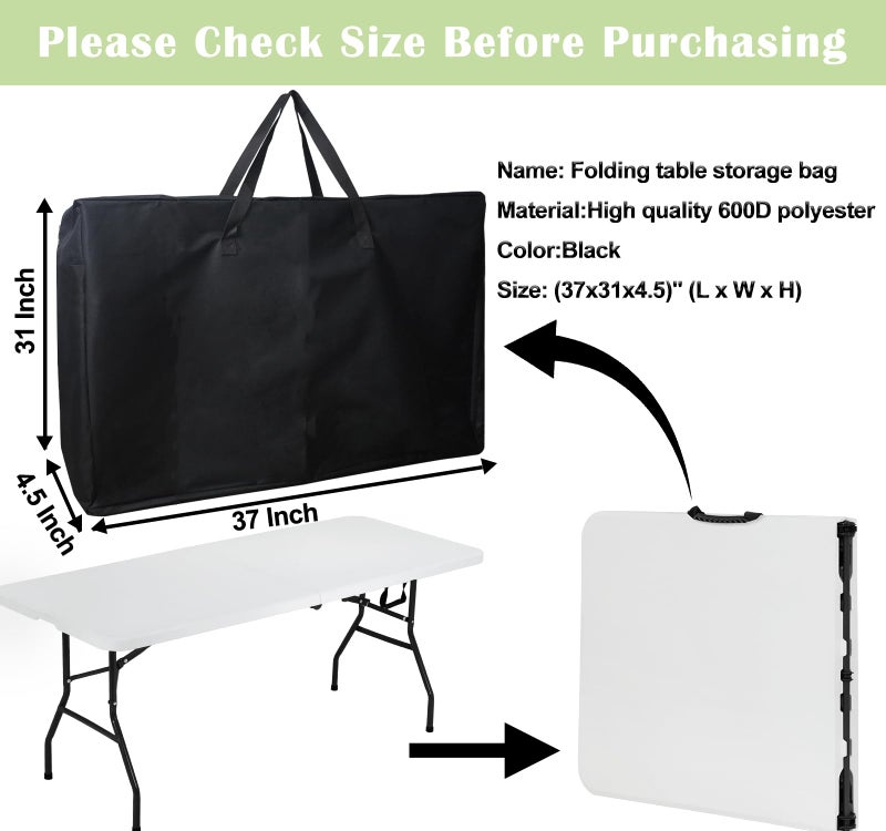 Luccov 4/6/ 8 Foot Folding Table Storage Bag, Waterproof Heavy Duty Large Carrying Bag for Folding Tables, Picnic/Camp Tables Cover with Durable Zipper & Shoulder Strap, 31" D X 37" W X4.5 H, Black - Image 2