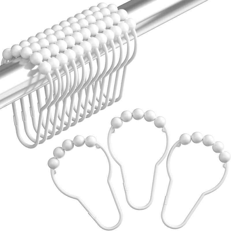 Amazer Shower Curtain Hooks, Decorative Shower Curtain Hooks Rust-Resistant Stainless Steel Shower Curtain Hooks for Bathroom Shower Rod-Set of 12, Polished White - Image 1