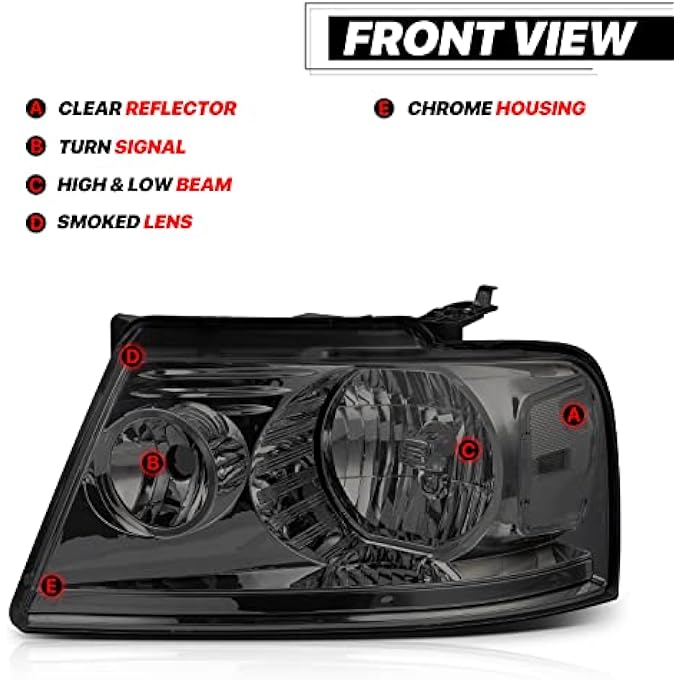 M-AUTO LhRh Factory Style Headlights Assembly Compatible With 2004 2005 2006 2007 2008 Ford F1502006 2007 2008 Mark Lt Chrome Housing Smoke Lens Clear Corner Headlamps For DriverPassenger Side - Image 3