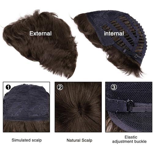 Creamily Brown Short Hair Wig for Mens Natural Hair,Layered Fluffy Hair Wigs,Full Hair Wig Synthetic for Men Party Daily - Image 4