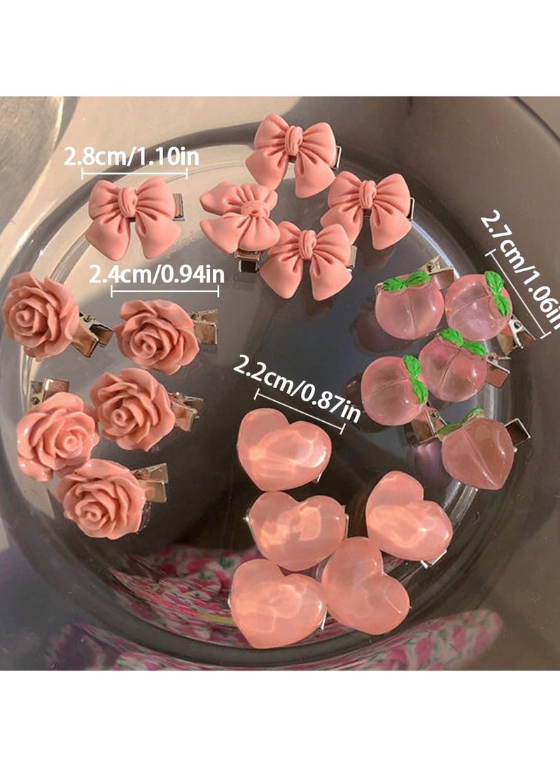 KHAJUL 20-Piece Small Hair Clips,Cute Hair Pins Pink Hair Clips,Heart Rose Peach Bow Hair Barrettes Mini Hair Clips for Women girl (Pink)  - Image 2