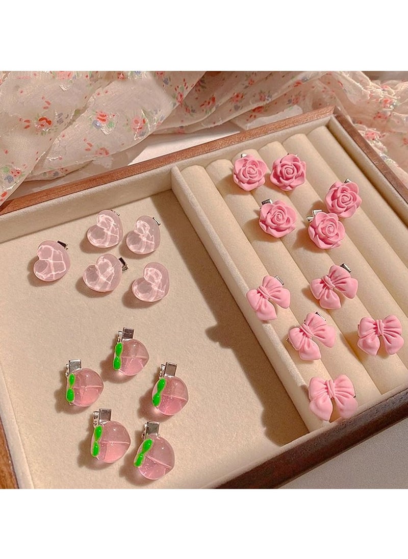 KHAJUL 20-Piece Small Hair Clips,Cute Hair Pins Pink Hair Clips,Heart Rose Peach Bow Hair Barrettes Mini Hair Clips for Women girl (Pink)  - Image 3