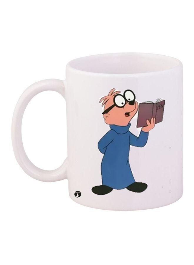 RYN Cartoon Printed Coffee Mug White/Blue/Beige 11ounce