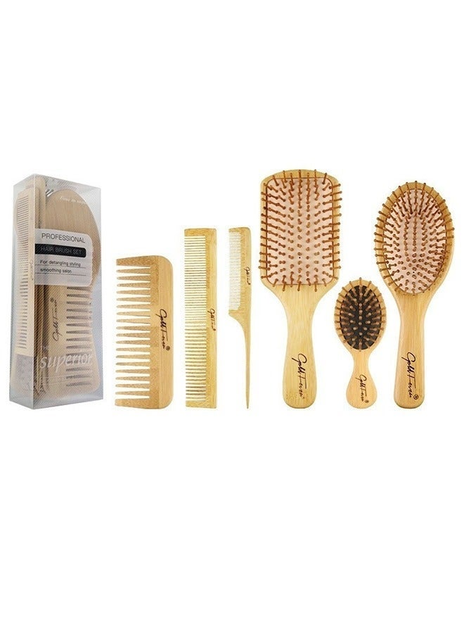 Natural Bamboo Comb Set Wooden Massage Hair Brush with Wide Tooth Comb and Grooming Comb for Women Men and Kids, Reduce Frizz and Massage Scalp - Image 2