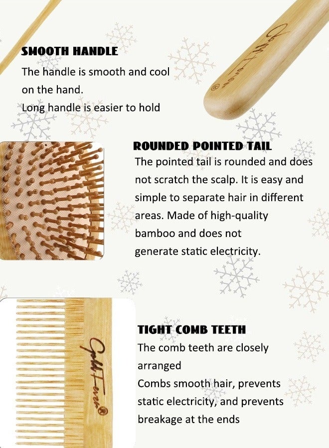 Natural Bamboo Comb Set Wooden Massage Hair Brush with Wide Tooth Comb and Grooming Comb for Women Men and Kids, Reduce Frizz and Massage Scalp - Image 4