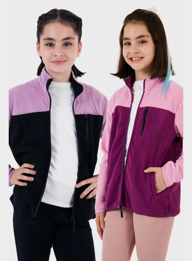 ليلا كارديجان قطبي للأطفال من ليلا بسحاب وياقة واقفة وجيوب بلونين  قطعة