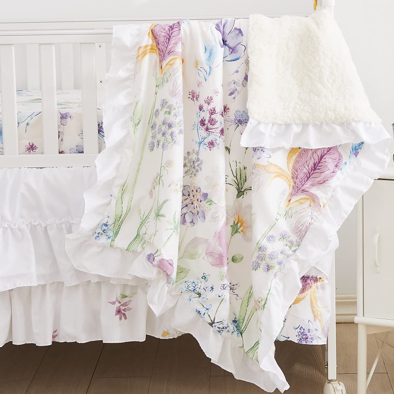 Brandream Gilrs Floral Bedding Boho Baby Bedding Watercolor Farmhouse Nursery Crib Blanket Set 3 Piece Fitted Sheet Skirt - Image 2