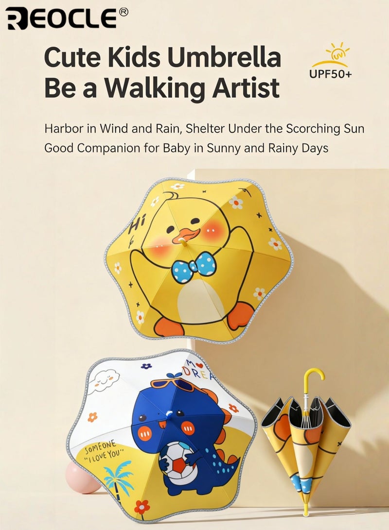 REOCLE Kids Sun-Protective Folding Umbrella Playful Themed Compact Umbrella with Functional Handle Umbrella for Daily Outdoor Use - Image 2