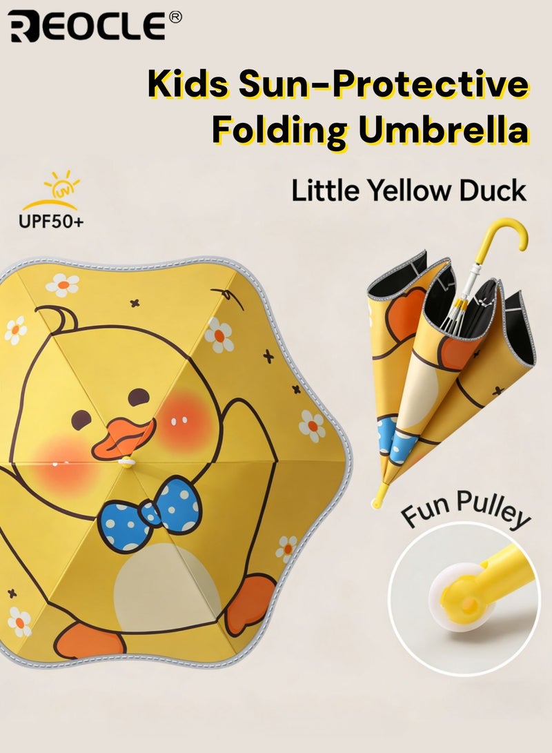 REOCLE Kids Sun-Protective Folding Umbrella Playful Themed Compact Umbrella with Functional Handle Umbrella for Daily Outdoor Use - Image 1