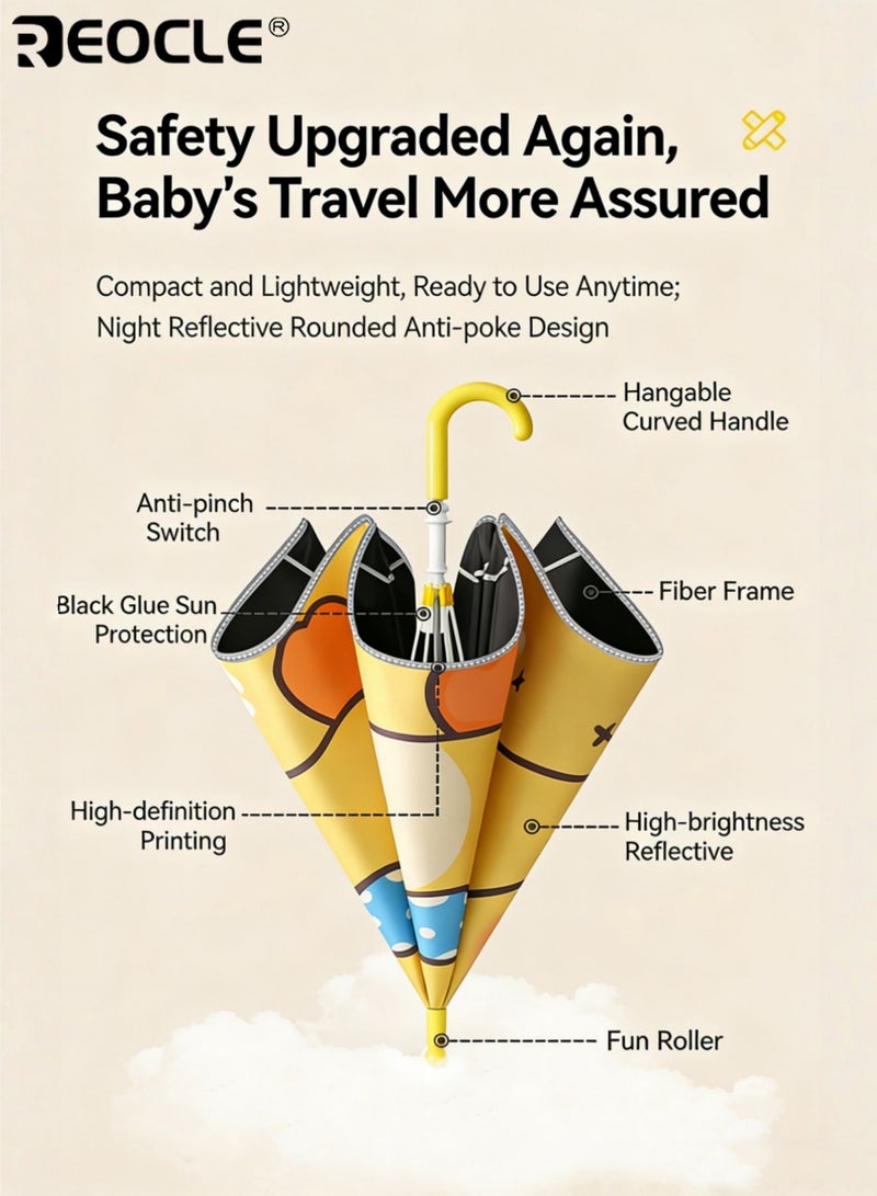 REOCLE Kids Sun-Protective Folding Umbrella Playful Themed Compact Umbrella with Functional Handle Umbrella for Daily Outdoor Use - Image 3