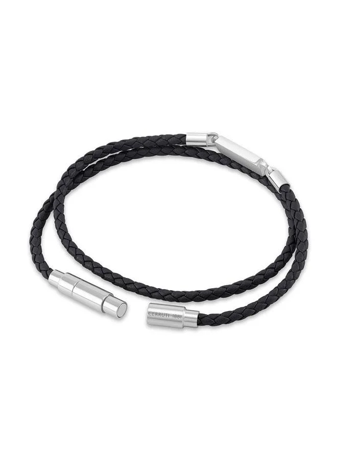 CERRUTI 1881 Emiliano Emiliano Stainless Steel Black Double Braided Leather Bracelet for Men 400mm for Men | Best Price UAE