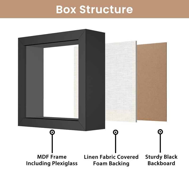 Califortree 5x5 Small Shadow Box Picture Frame with Soft Linen Back - Push Pins Included, Memory Shadow Box Display Case, Black - Image 2