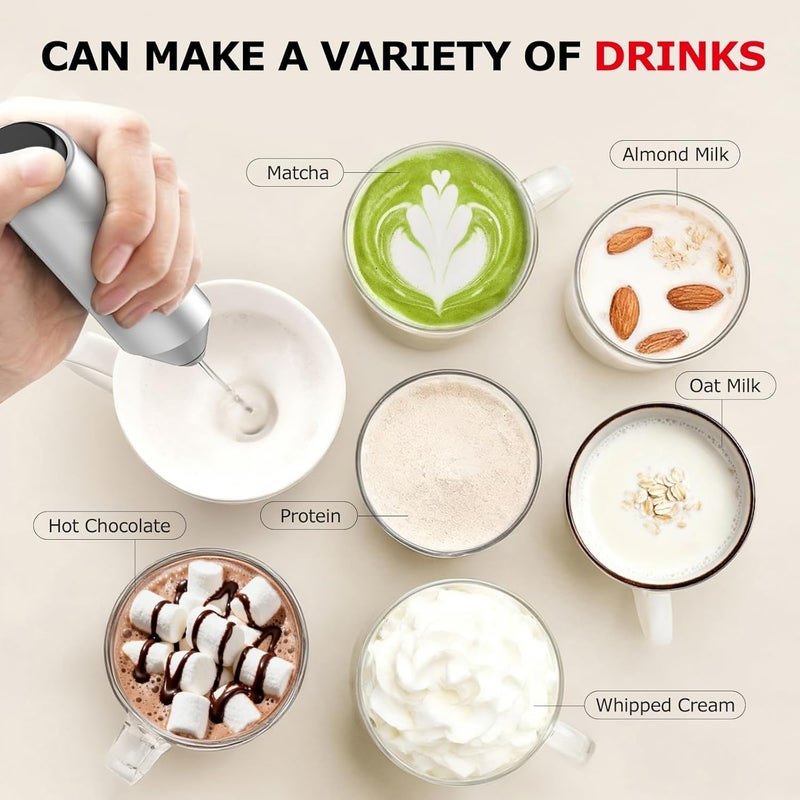 Bonsenkitchen Milk Frother Hanheld with Stand, Electric Coffee Frother, Portable Hand Frother Wand Drink Mixer for Matcha Lattes Cappuccino, Kitchen Gifts (Battery Included) - Image 5