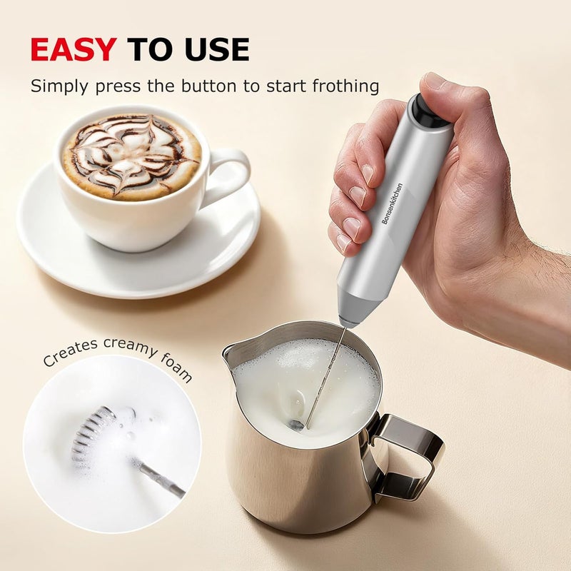 Bonsenkitchen Milk Frother Hanheld with Stand, Electric Coffee Frother, Portable Hand Frother Wand Drink Mixer for Matcha Lattes Cappuccino, Kitchen Gifts (Battery Included) - Image 4
