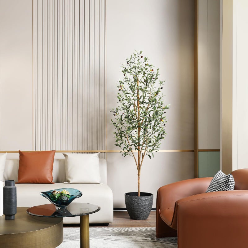OAKRED Faux Olive Tree 6ft Lush Artificial Olive Tree for Indoor with Natural Wood Trunk and Lifelike Fruits Silk Tall Fake Olive Tree for Home Decor Office Living Room 1Pcs
