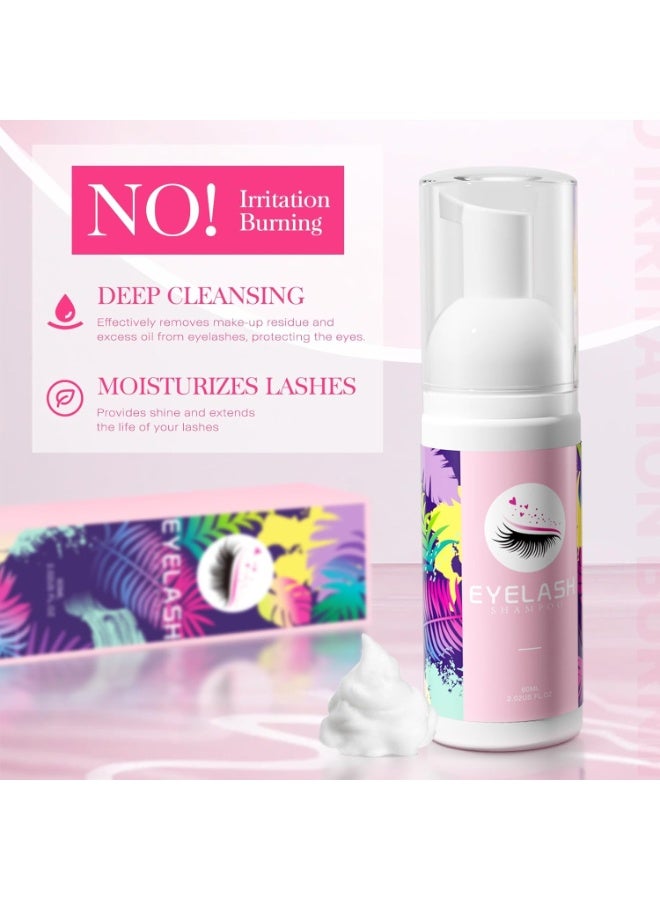 Lash shampoo for Eyelash Extension, 60Ml Eyelash Shampoo Kit with Lash Wash Brushes Gentle Lash Extension Cleanser for Professional Salon and Home Eyelash Care - Image 2