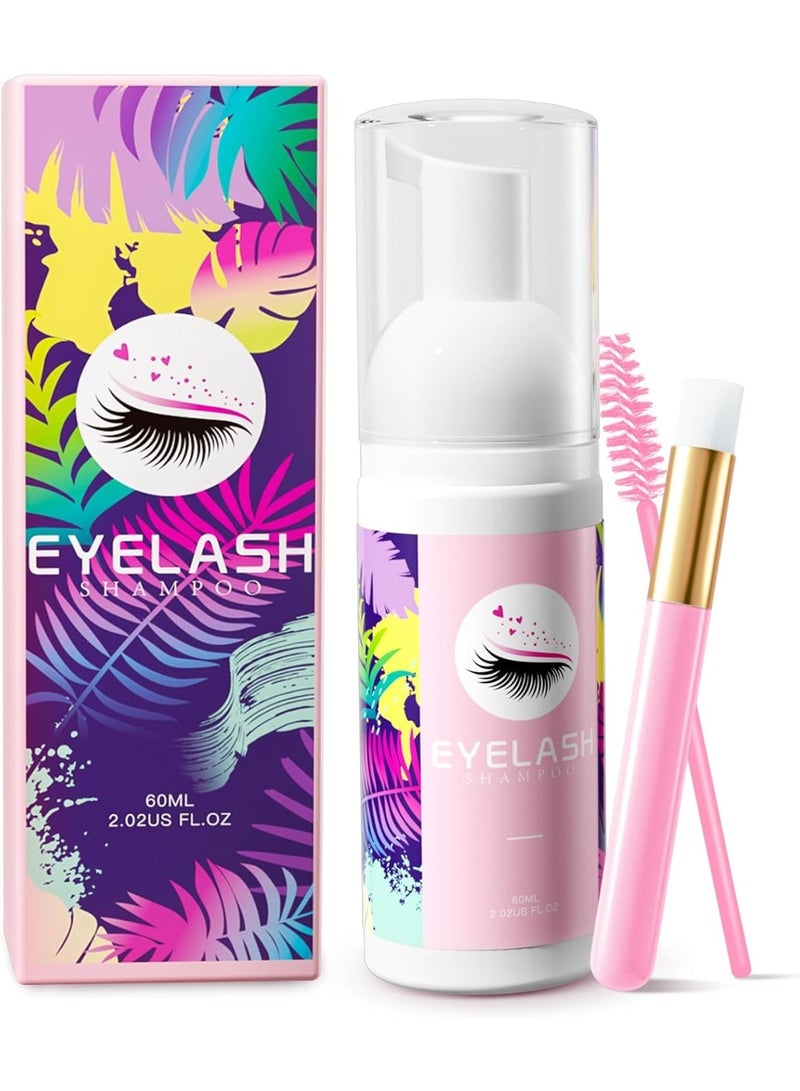 Lash shampoo for Eyelash Extension, 60Ml Eyelash Shampoo Kit with Lash Wash Brushes Gentle Lash Extension Cleanser for Professional Salon and Home Eyelash Care - Image 1