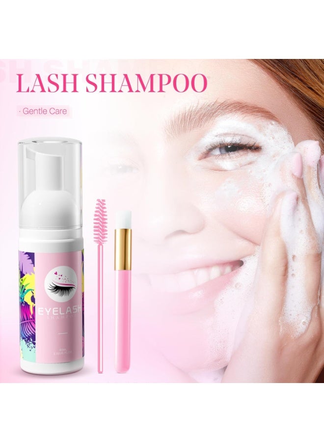 Lash shampoo for Eyelash Extension, 60Ml Eyelash Shampoo Kit with Lash Wash Brushes Gentle Lash Extension Cleanser for Professional Salon and Home Eyelash Care - Image 3