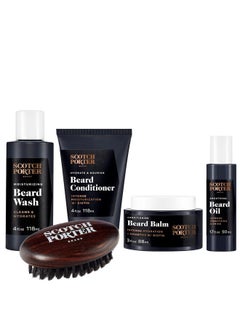 scotch porter Beard Care Kit - Cleanse, Moisturize, Soothe & Style Coarse, Dry Hair While Encouraging Growth For A Fuller/Healthier-Looking Beard - Includes Wash, Conditioner, Serum, Balm & Brush  - Image 1
