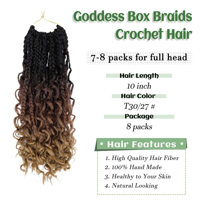 Eerya Goddess Box Braids Crochet Hair 10 Inch 8 Packs Pre-looped Bohemian Crochet Boho Box Braids With Curly Ends 3X Crochet Braids Hair for Women Synthetic Braiding Hair (10 inch, T1B/30/27) - Image 3