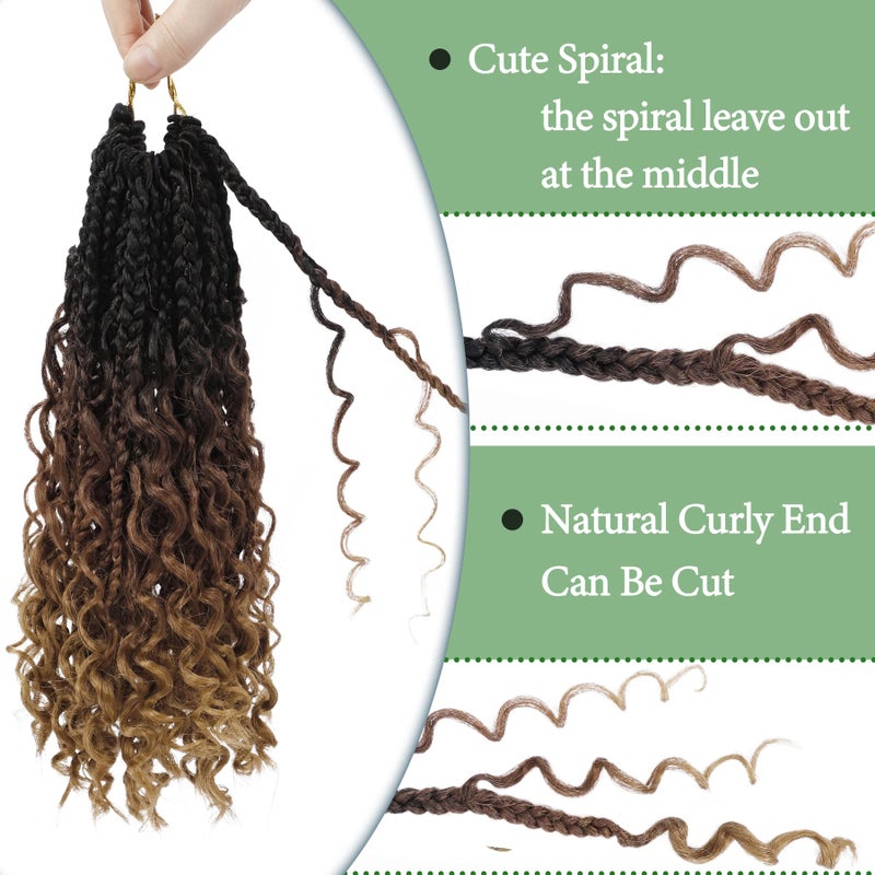 Eerya Goddess Box Braids Crochet Hair 10 Inch 8 Packs Pre-looped Bohemian Crochet Boho Box Braids With Curly Ends 3X Crochet Braids Hair for Women Synthetic Braiding Hair (10 inch, T1B/30/27) - Image 4