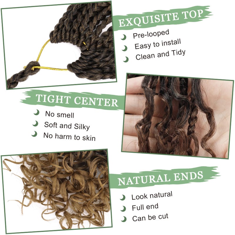 Eerya Goddess Box Braids Crochet Hair 10 Inch 8 Packs Pre-looped Bohemian Crochet Boho Box Braids With Curly Ends 3X Crochet Braids Hair for Women Synthetic Braiding Hair (10 inch, T1B/30/27) - Image 5