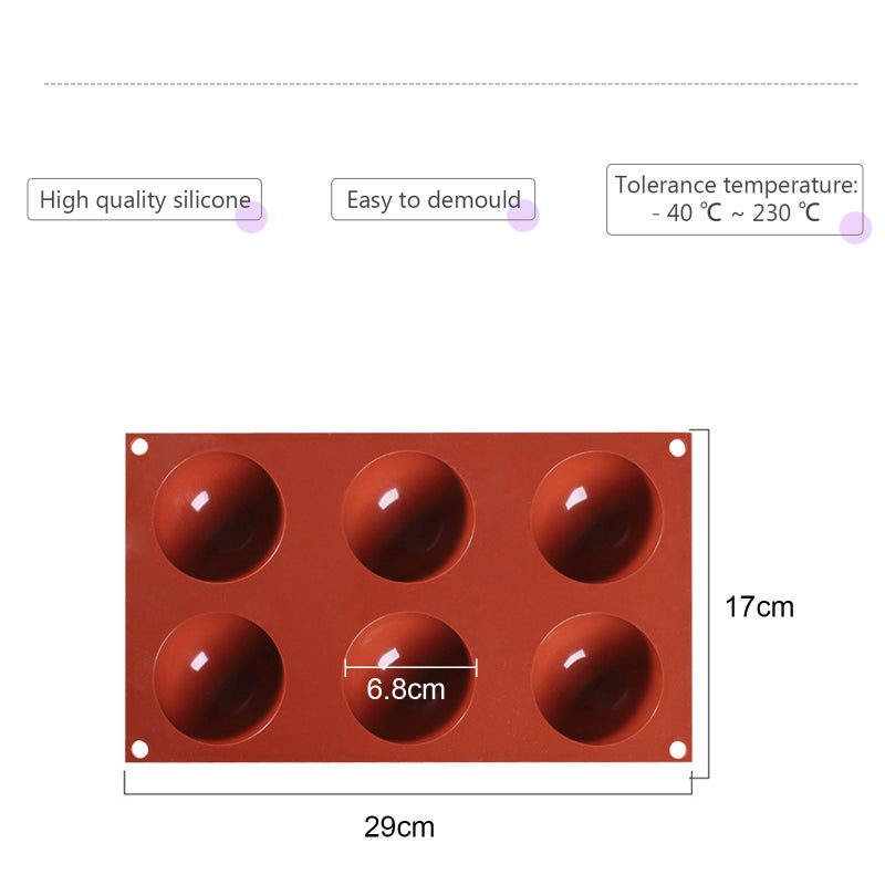 2PCS 6 Holes Silicone Hemispherical Baking Round Shape Half Sphere Non Stick DIY Cake Cupcake Baking Pan for Chocolate Cake Jelly Dome Mousse Pudding - Image 4