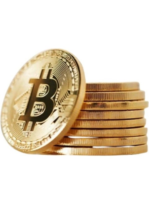 10 Pcs Bitcoin Coin Souvenir with Coin Case, Physical Bitcoin Collection, Gold Plated Bitcoin for Commemoration, Crypto Currency Coin BTC for Gift