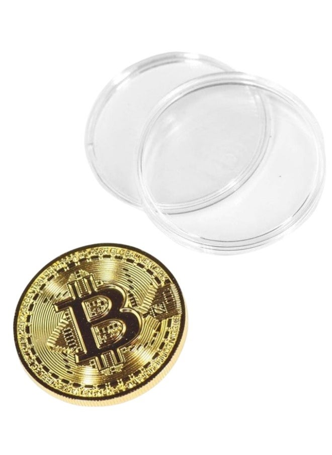 Generic - 10 Pcs Bitcoin Coin Souvenir with Coin Case, Physical Bitcoin Collection, Gold Plated Bitcoin for Commemoration, Crypto Currency Coin BTC for Gift - Image 1
