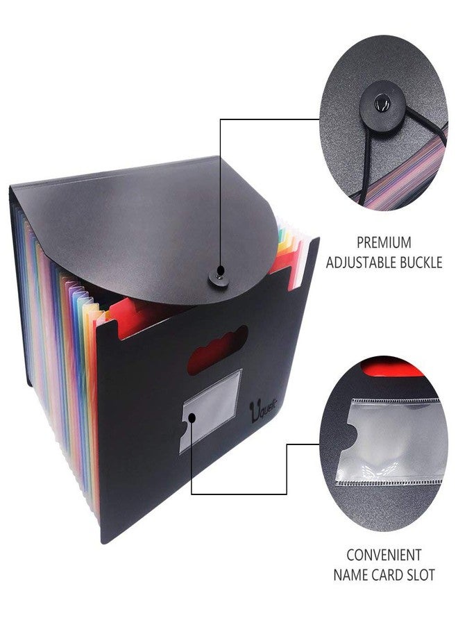 Uquelic 24 Pocket Expanding File Folder with Cover - Large Plastic Rainbow Expandable File Organizer Self Standing Accordion A4 Document Folder Wallet Briefcase Business Filing Box - Image 2